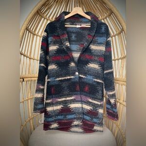 Vintage Mazmania Wool Cardigan Southwestern Aztec Sweater Made in USA Boho US L